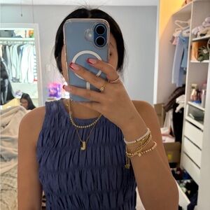 Blue Sleeveless Ruched Top